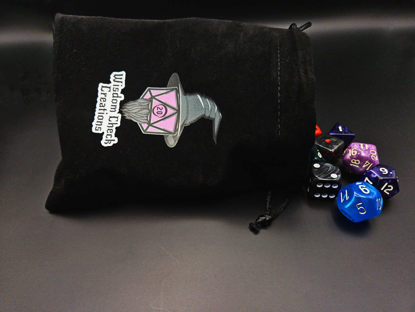 Velvet 4"x6" Wisdom Check Creations Dice Bag