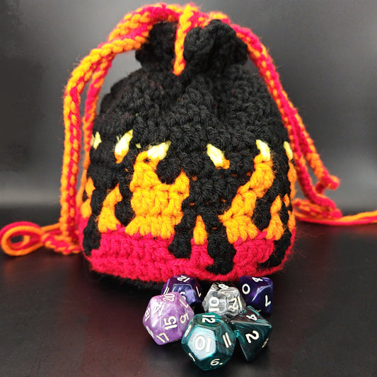 Handmade Flaming Mosaic Crochet Dice Bag